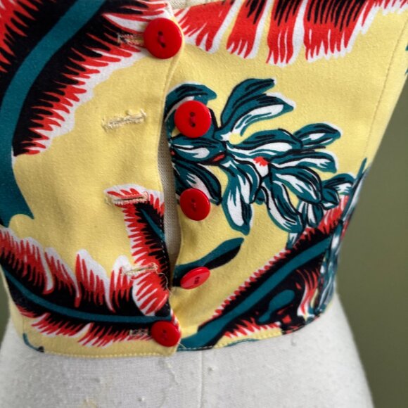 Dixiefied by Pinup Girl Couture Tiki Print Vintage Bustier Ruffle Top Size SMALL - Picture 5 of 11